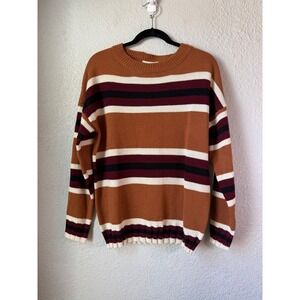 Promesa Striped Crew Neck Long Sleeve Sweater Size S‎ Rust Burgundy Cream
